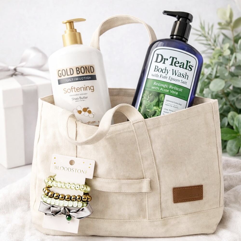 Luxury Eucalyptus Spa Set Canvas Tote, Nordstrom Hair Ties, Dr Teal’s, Gold Bond - Picture 8 of 9